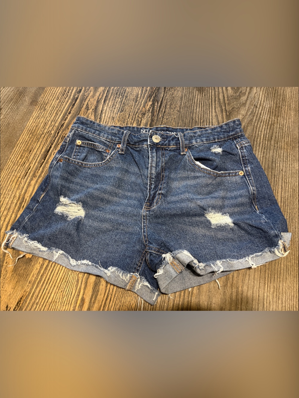 No Boundaries Distressed Dark Blue Denim Shorts